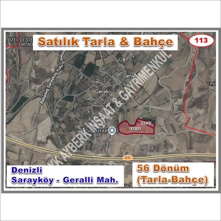 (113) SATILIK TARLA & BAHÇE (Denizli-Sarayköy-Gerali Mahallesi) (0 505 750 55 48)